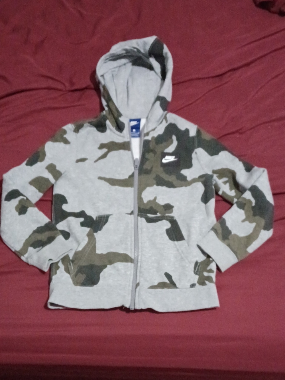 Nike Zip-Up Gray/Green Camo Jacket Hoodie For Kids Size Small 8 -10 Years